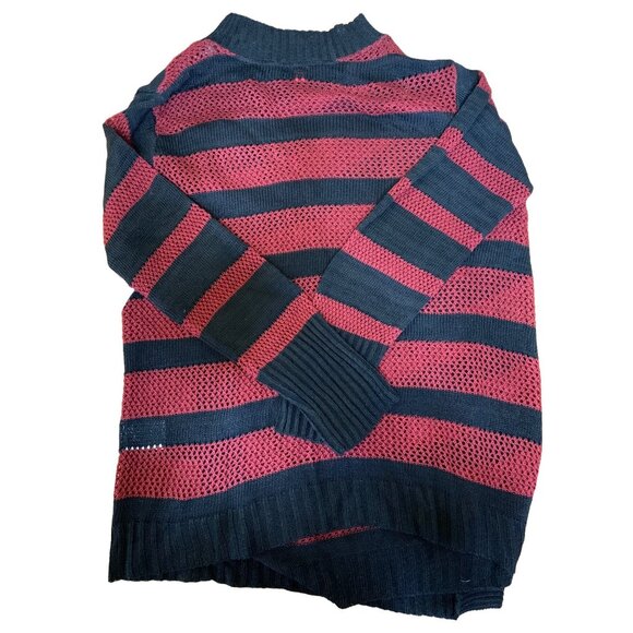 Bongo Womens XL Striped Cardigan Sweater Red & Navy Knit Open Front With Pockets - Picture 3 of 7